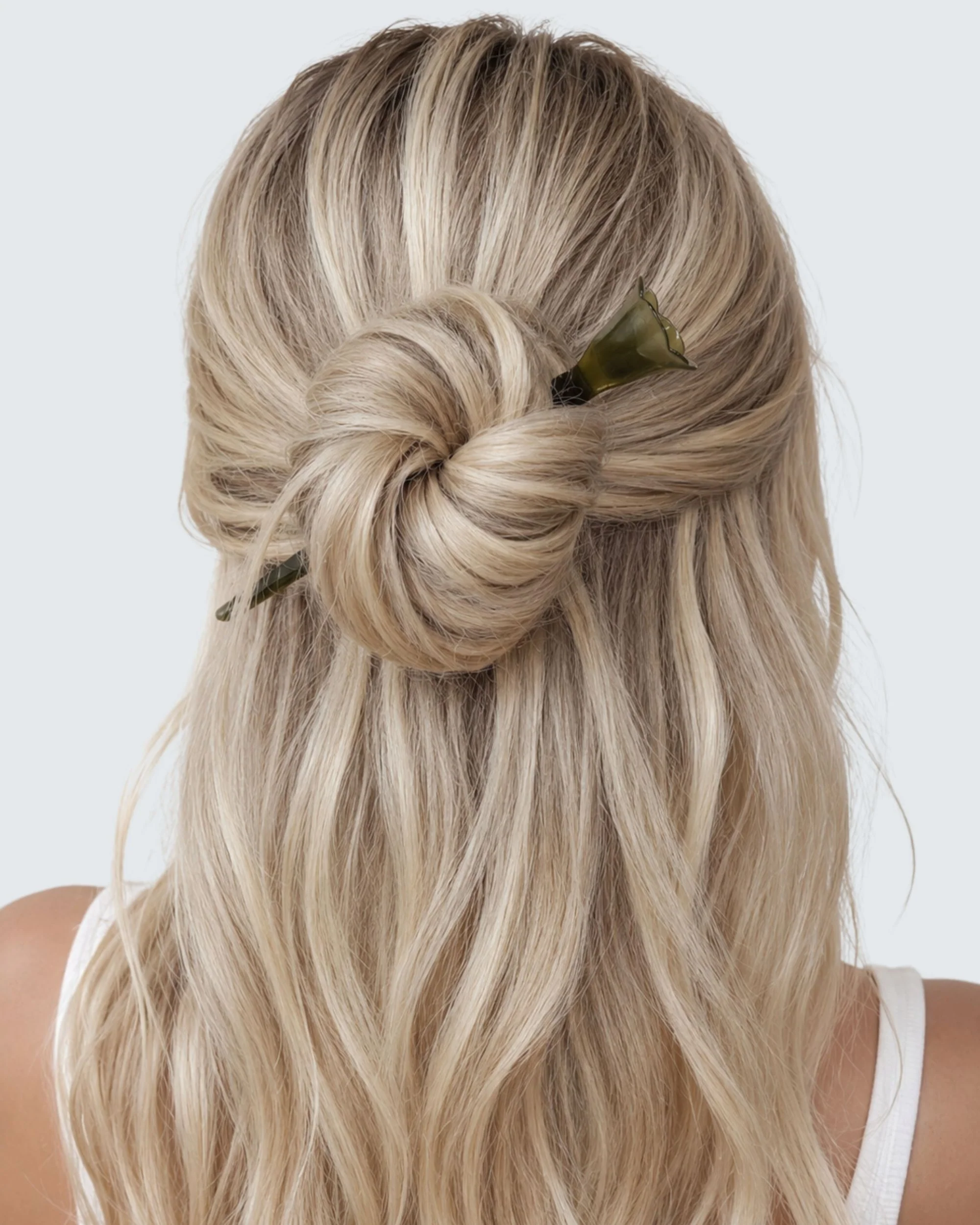 Flower Chopstick Hair Pin, Olive Green - Image 3
