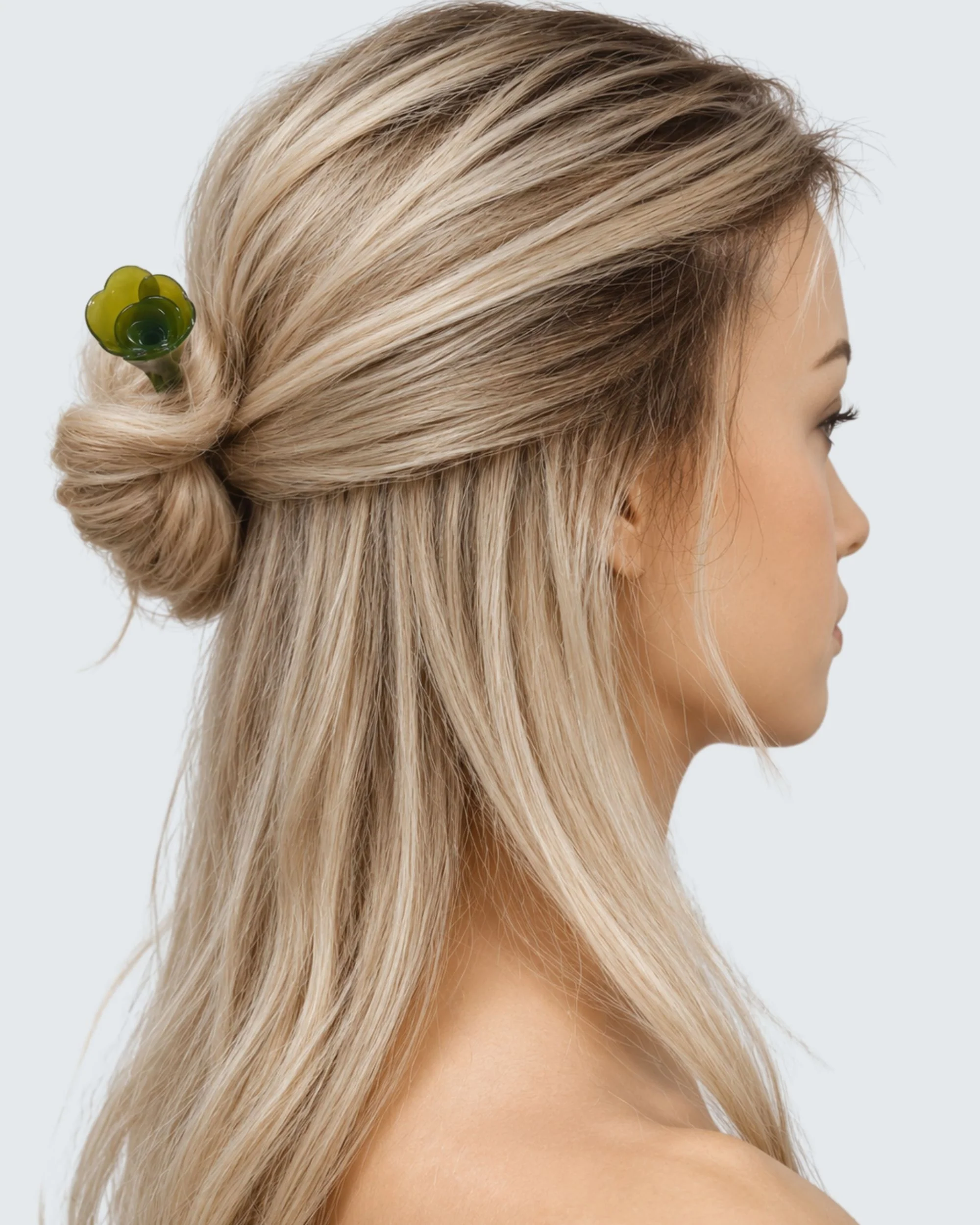 Flower Chopstick Hair Pin, Olive Green - Image 4