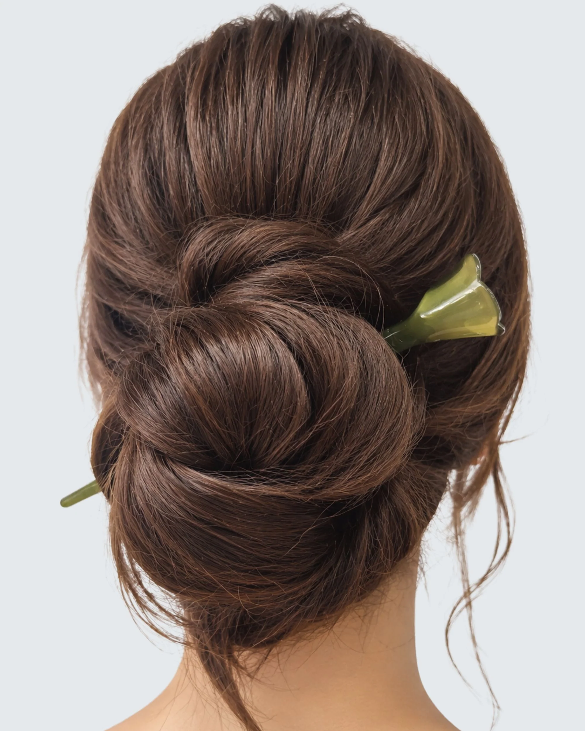 Flower Chopstick Hair Pin, Olive Green - Image 6